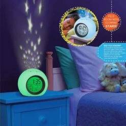 Vibrant 7-Color Changing Alarm Clock With Projector For Kids -Electronics Store digital kids alarm clock moon stars 1 3