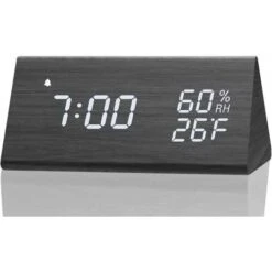 Stylish Wooden Digital Alarm Clock With Temperature And Humidity Display