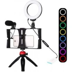 PULUZ Smartphone Video Rig Kit: Capture Cinematic Shots With Ease -Electronics Store puluz smartphone video rig kit with microphone light and tripod red 4
