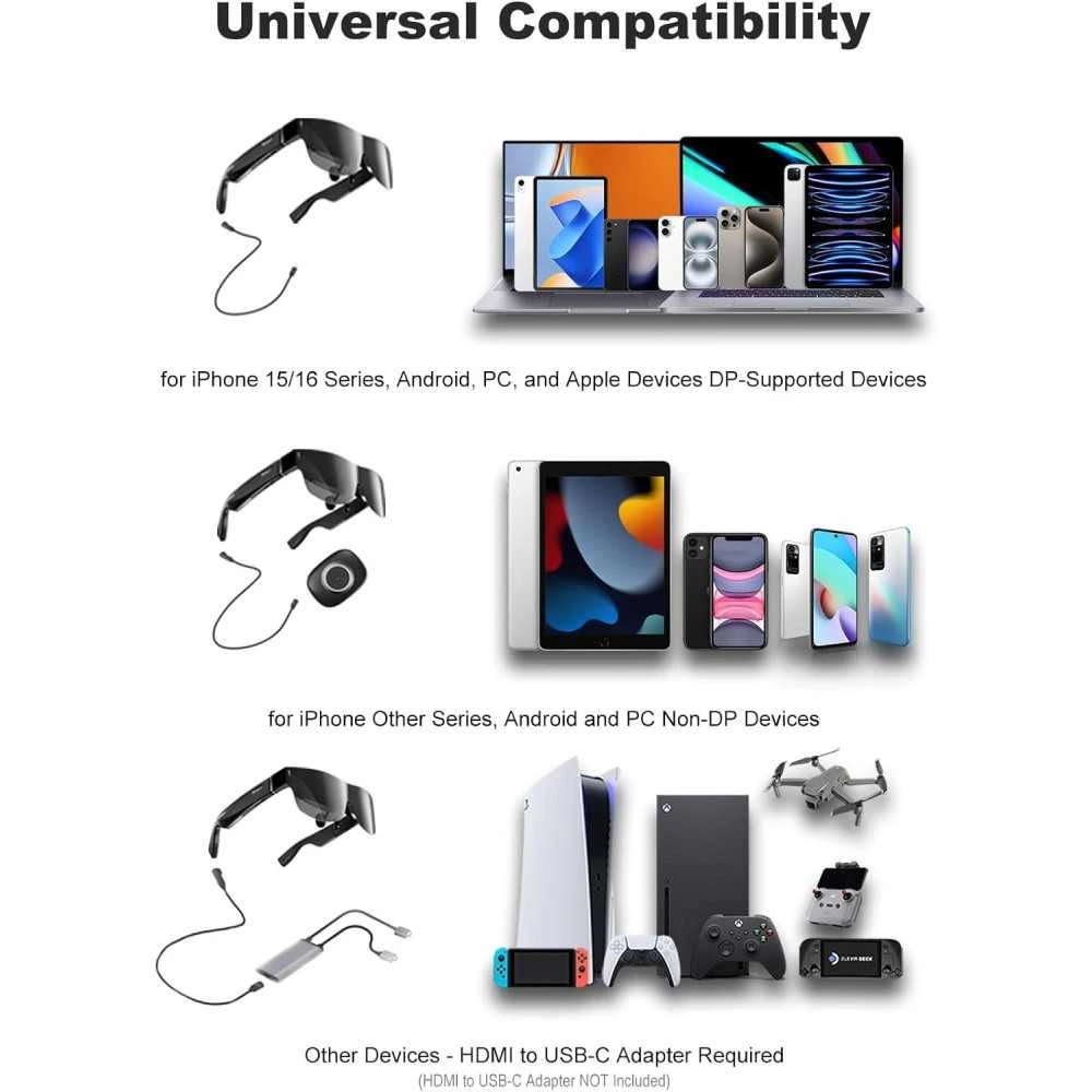 T1 Smart Glasses With 150'' Screen, Myopia Adjustment, Portable HD Theater For IPhone, Android, Steam, And PC 6 T1 Smart Glasses With 150'' Screen, Myopia Adjustment, Portable HD Theater For IPhone, Android, Steam, And PC - Image 6