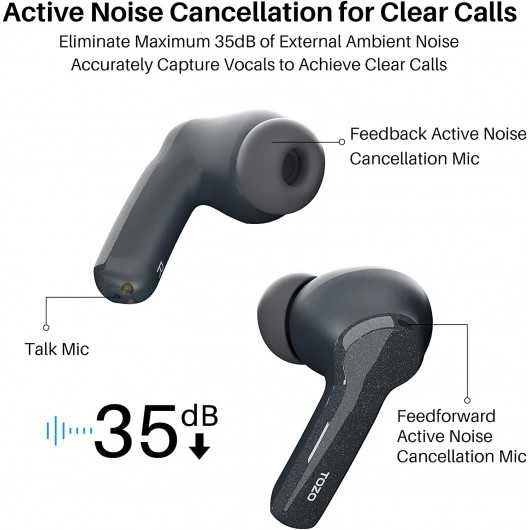 TOZO Active Noise Cancelling Headphones - Waterproof Bluetooth Earbuds With Smart Touch Control 3 TOZO Active Noise Cancelling Headphones - Waterproof Bluetooth Earbuds With Smart Touch Control - Image 3