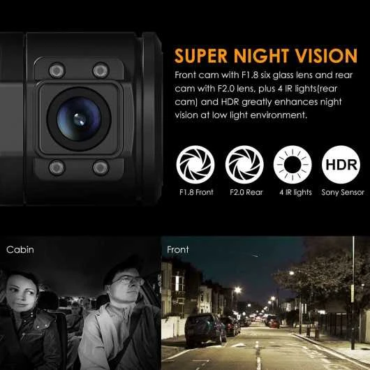 Vantrue N2 Pro Dual Dash Cam - 1080P Front And Inside, Night Vision, 2.5K Single Front, 24hr Parking Mode 3 Vantrue N2 Pro Dual Dash Cam - 1080P Front And Inside, Night Vision, 2.5K Single Front, 24hr Parking Mode - Image 3